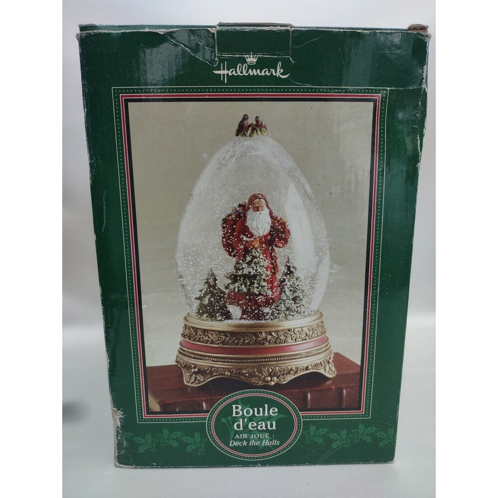 Hallmark Father Christmas 9" Musical Egg Snow Globe Water Globe Deck the Halls